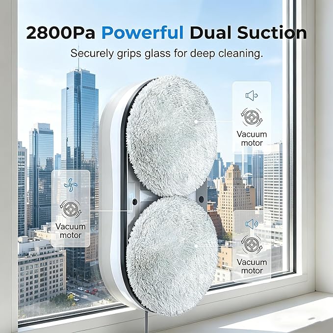 Automatic Smart Window Cleaning Robot, Inside/Outside with 2800Pa Suction, Edge Detection & Anti-Drop Protection, Automatic Window Cleaning Robot for Glass Mirror Washing