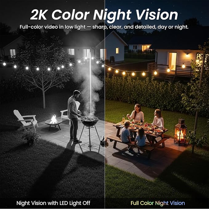 Cinnado Security Cameras Wireless Outdoor-2.4 GHz Wi-Fi Cameras for Home Security, Battery Powered with Built-in Solar Panel, 2K Color Night Vision, Human Detection, TF Card & Cloud Storage, S1 1 Pack