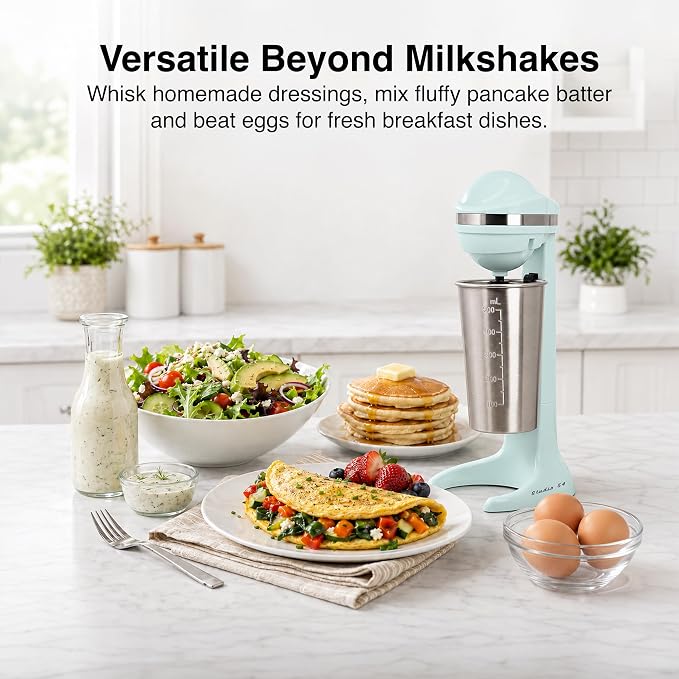 Retro Milkshake Maker, Electric Drink Mixer with 17oz Stainless Steel Mixing Cup, Milkshake Machine & Frappe Maker, 2-Speed Shake Mixer for Smoothies, Ice Cream Drinks & Coffee