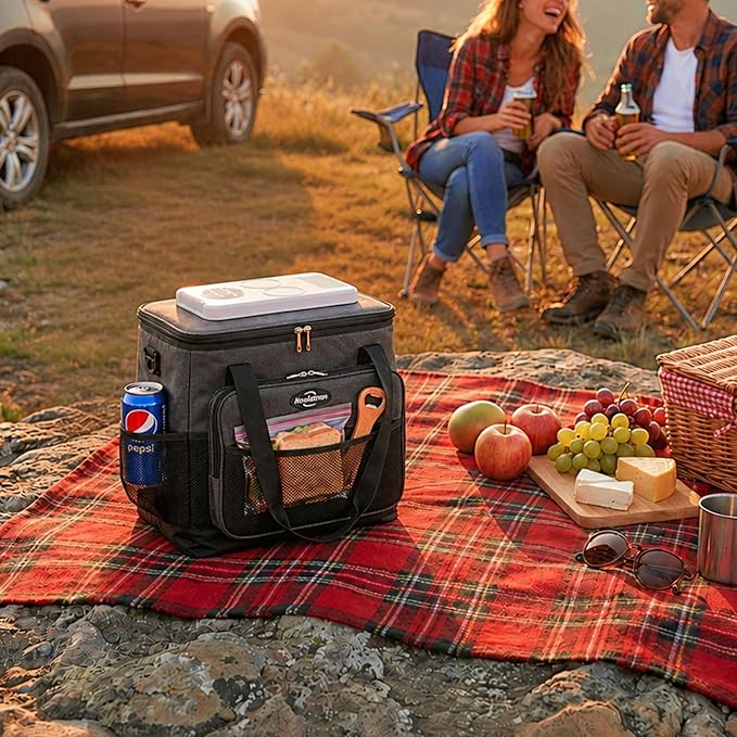 Koolatron Electric Portable Cooler Plug in 12V Car Cooler Bag, 26 qt (25 L) Black/Gray Soft-Sided Portable Car Fridge w/DC Power Cord, Adjustable Shoulder Strap, Cord Storage, Road Trip.