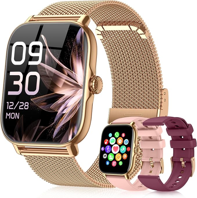 Smart Watches for Women Men (Make/Answer Calls), Steps Counter Fitness Watch for Android iPhone with 120+ Sports, IP68 Waterproof, Sleep Calorie Monitor, Pedometer (Gold)