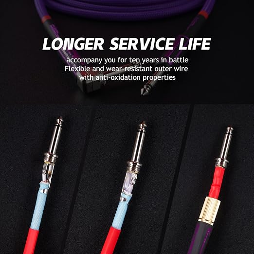 15ft Guitar Cable, 1/4 Inch Straight/Straight Instrument Cable, Electric Guitar Cord Guitar Amp Cord for Bass Guitar Amp and Instruments (CC Purple Braided)