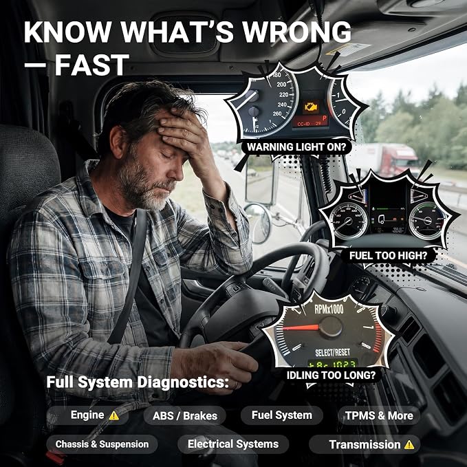 ANCEL HD210 Heavy Duty Truck Scanner, Speed Limit & Idle Adjust for Volvo and International MaxxForce Engines, Bluetooth Diesel Truck Scanner, Full-System HDOBD/OBD2 Scan Tool, Lifetime Free Updates