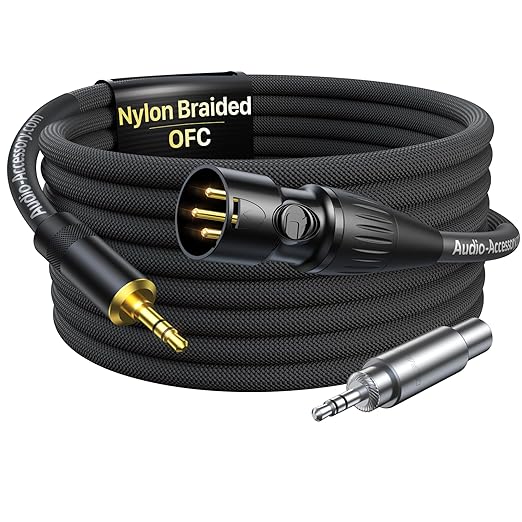 1/8 to XLR Male Cable 6ft with 1/8 Male to 1/4 Female Adapter Bundle, Unbalanced 3.5mm to XLR Cable, Noiseless Design OFC&AL Dual Shielding, Gold Plated Rean Connectors from Neutrik