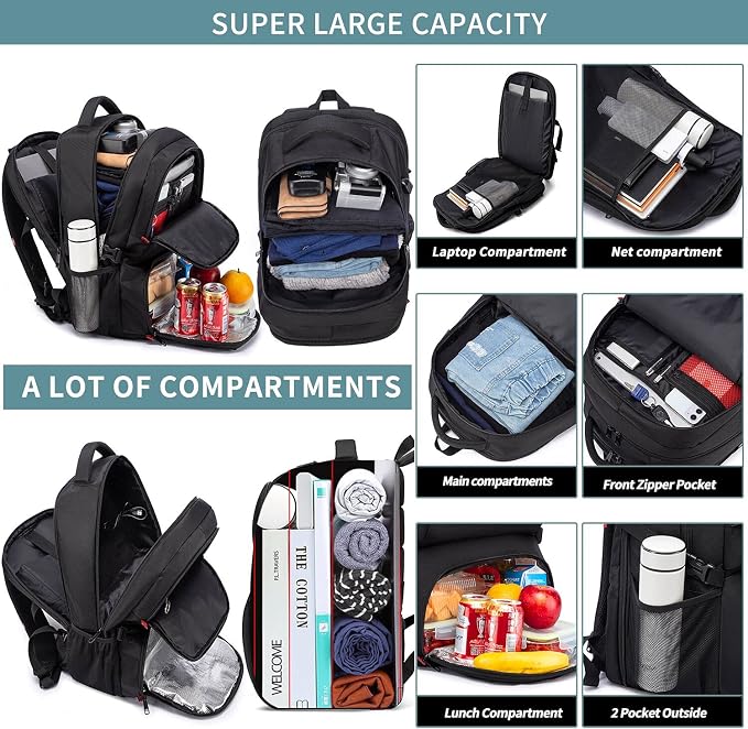 Lunch Backpack for Men, Insulated Cooler Lunch Box Backpack, Extra Large 50L Travel Laptop Backpack for Work with USB Charging Port, Water Resistant 17inch Computer Bag Big, Blue