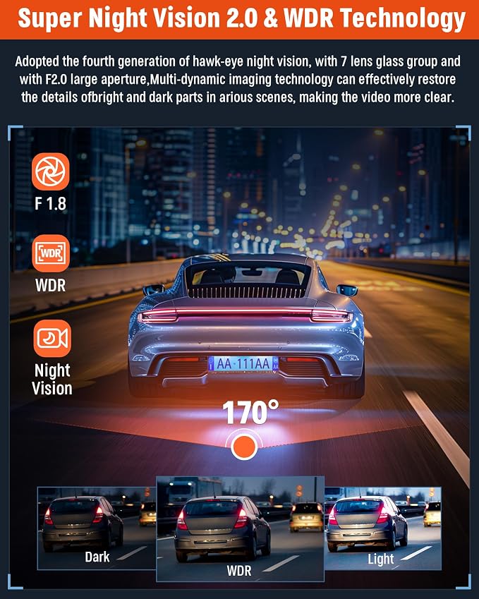 3 Channel Dash Camera for Cars, 4K+1080P Full HD Dashboard Camera, Dash Cam Front and Rear Inside with 32GB SD Card,2.0 inch IPS Screen, IR Night Vision,G-Sensor,Loop Recording,24H Parking Monitor