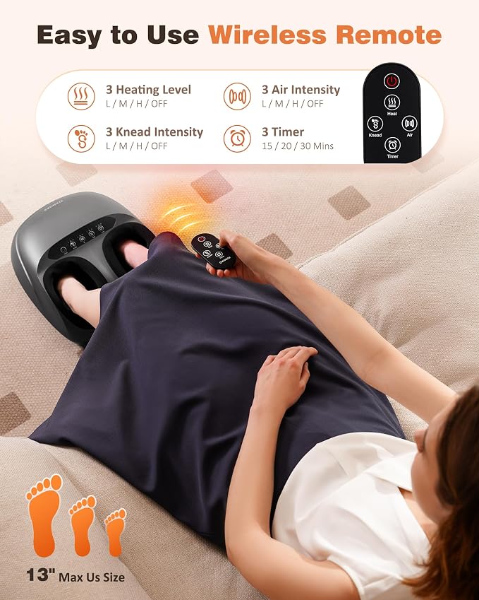 KNQZE Shiatsu Foot Massager with Heat, Compression, Deep Kneading Foot Massage for Plantar Fasciitis Relief, Remote Control, Multi Massage Modes, Auto Shut-Off Timer, FSA Eligible, Fathers Day Gift