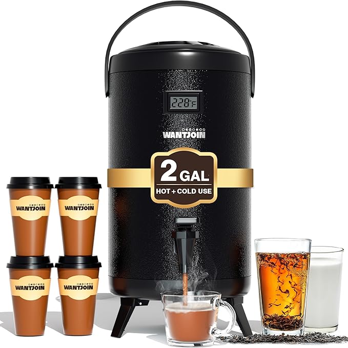 WantJoin Insulated Beverage Dispenser - Thermal 8L/2Gal Stainless Steel Hot & Cold Drink Dispenser with Spigot for Tea, Coffee, Milk, Water & Juice (Black)