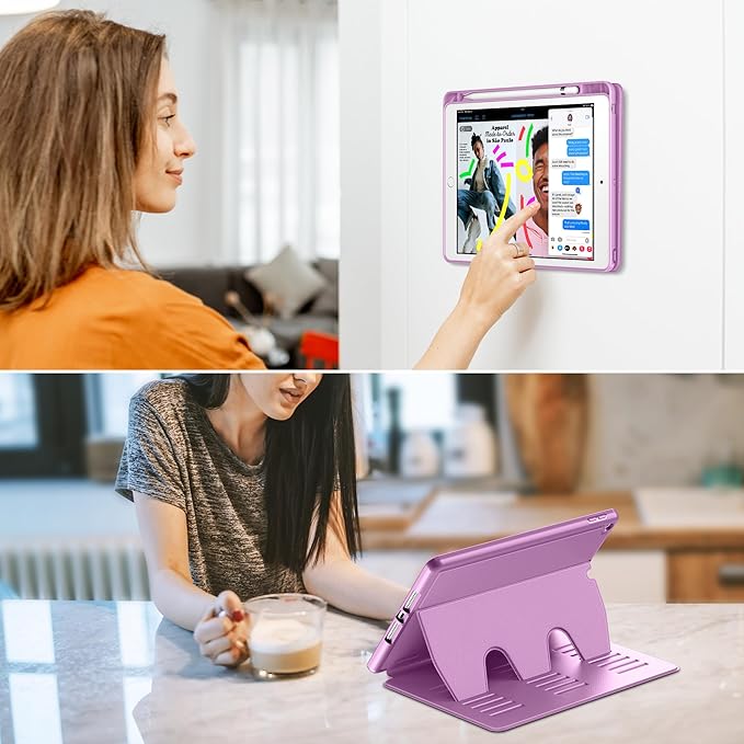 VIKESI Case for iPad 9th / 8th / 7th Generation 10.2 inch (2021/2020/2019 Released),Multiple Angles Magnetic Stand Cover,Shockproof Back,Pencil Holder,and Auto Sleep/Wake,Purple