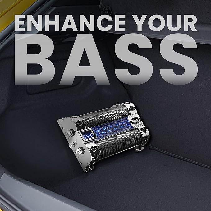 BOSS Audio Systems CAP8 Car Capacitor - 8 Farad, Energy Storage, Enhanced Bass From Stereo, Warning Reverse Polarity Tone, Voltage Overload Low Battery Voltage Led