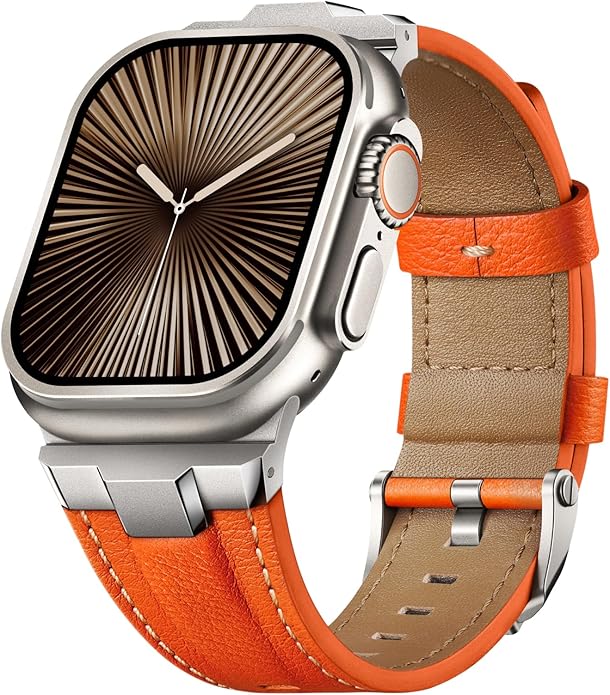 Suitisbest Leather Band Compatible for Apple Watch Ultra Band 49mm 46mm 45mm 44mm 42mm 41mm 40mm, Genuine Leather Replacement Strap for iWatch series 11 10 9 8 7 6 5 4 3 2 1, SE 3 2 1, Ultra 3 2 1