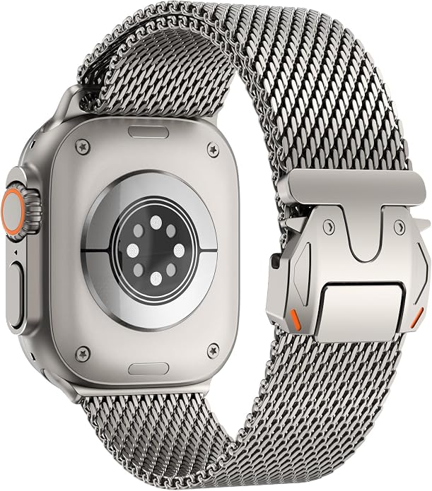 WINGLE Milanese Loop for Apple Watch Band Ultra 3/2/1 Band Ultra 49mm Series 11 10 46mm 45mm 44mm SE 3/2/1 Series 9 8 7 6 5 4 3 Men Women,Parachute-Style Buckle Stainless Steel Mesh Metal iWatch Bands