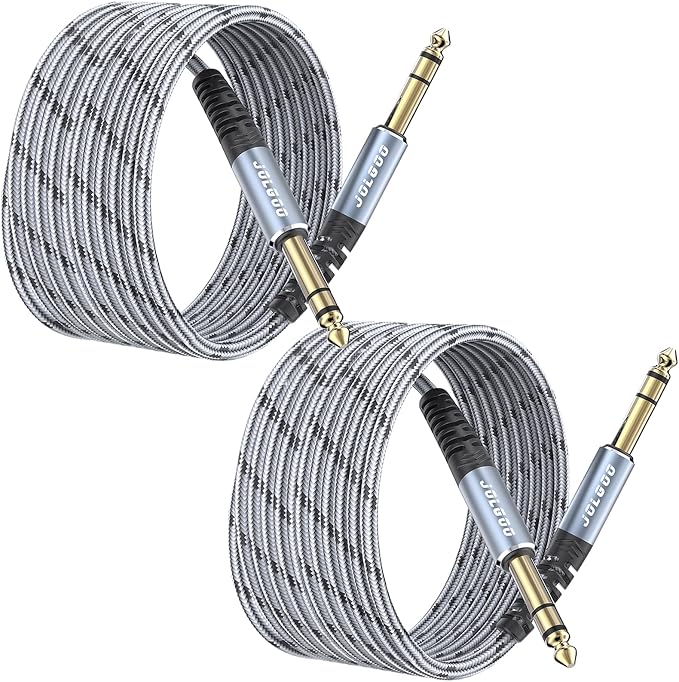 JOLGOO 1/4 Inch TRS Instrument Cable 20 FT 2-Pack, Quarter inch Audio Cable, 6.35 Balanced Interconnect Line for Electric Guitar, Bass, Keyboard, Mixer, Amplifier, Speaker, Electric Mandolin