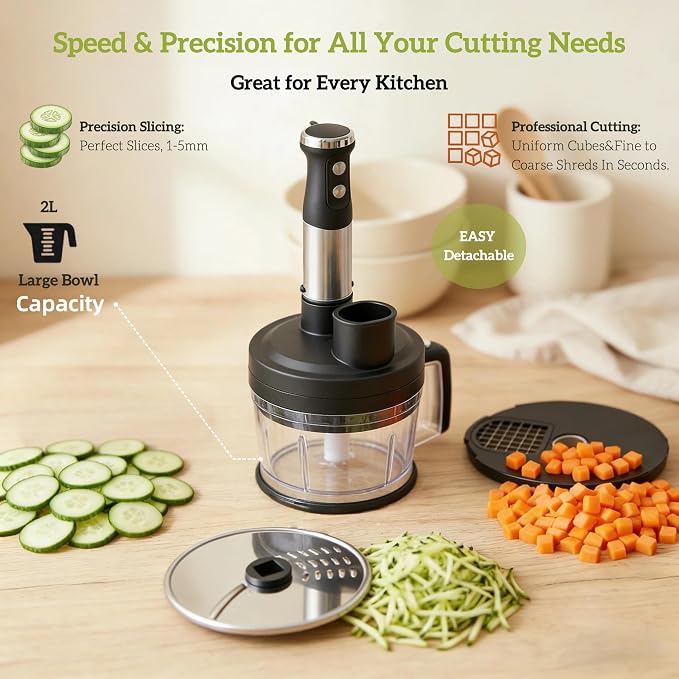 9 in 1 Immersion Blender for Dicer, Slicer, Shredder, Anti-Splash Stick Blender for Smoothies, Baby Food, Meat, Salad, Vegetable Chopper, Potato Masher