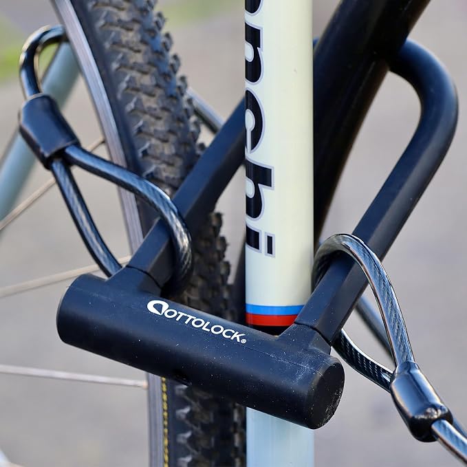 OTTOLOCK Sidekick Compact U-Lock and Cable Bundle - Lightweight Anti-Theft Bike Lock for Road, Mountain & Electric Bikes with Keys, Black