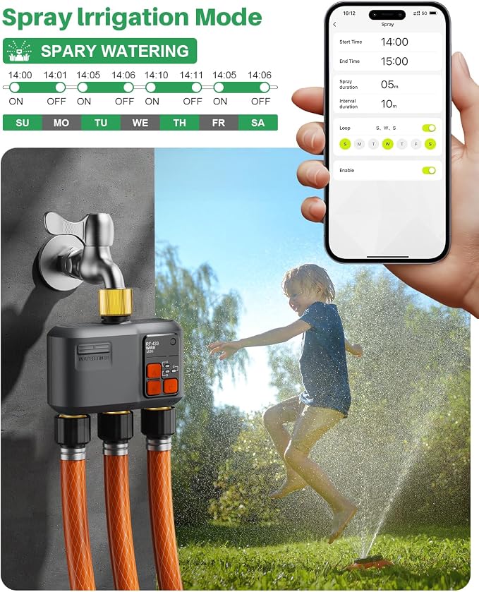 WiFi Sprinkler Timer 3 Zone with 984 FT Range, 3 Outlet Smart Water Timer for Garden Hose with Strong Wall Penetration/Rain Delay/Alexa & Google Voice/App Control, Water Hose Timers for Garden & Lawn