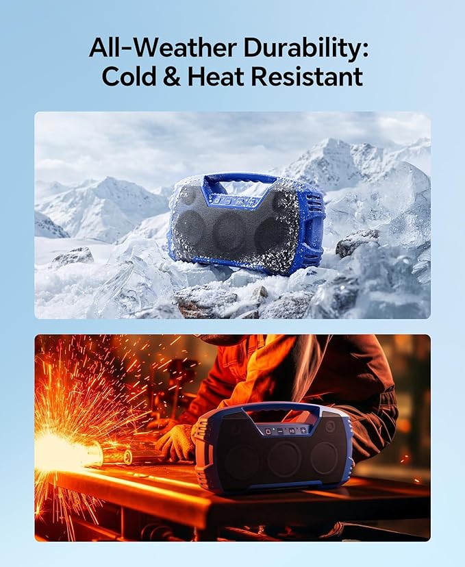IPX7 Waterproof Outdoor Bluetooth Speaker, Wireless, 90W(Peak), 32H Playtime, Floating Design, Deep Bass & Loud Stereo Sound, Portable with Handle, Rugged for Pool, Beach, Kayaking, Hiking, Blue