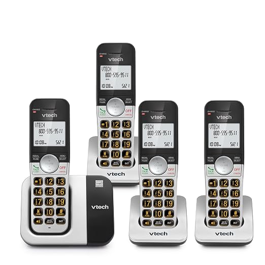 VTech DECT 6.0 Cordless Phone, 4-Handset – Interference-Free Sound, Large Backlit Display, Big Buttons, Caller ID | VG231-4