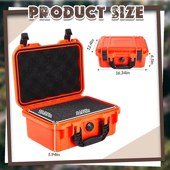 Relaxweex 1 Pcs Waterproof Hard Case with DIY Customizable Foam Insert Portable Protective Case with Knife for Camera Drones Equipments Tools Test Instruments(Reddish Orange,16.3 x 12.4 x 6.5 Inch)