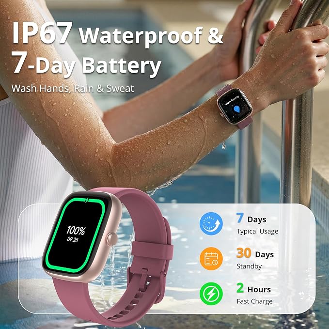 Smart Watch for Women, 1.83" HD Touchscreen Fitness Tracker, Bluetooth Calling, 110+ Sports Modes, Heart Rate SpO2 Sleep Monitor, DIY Dial, IP67 Waterproof, Compatible with Android & iOS