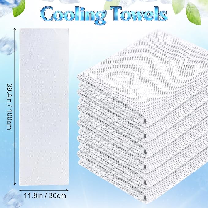Hortsun 12 Personal Necklace Fan 12 Cooling Towels USB Rechargeable Battery 3 Speed Handheld Fan Portable Neck Hanging Fans Cooling Rags Bulk for Yoga, Sport, Camping, Fitness(White)