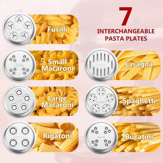 Pasta Maker Attachment for Kitchenaid Stand Mixer, Gourmet Pasta Press Attachment with 7 Interchangeable Plates, Kitchen aid Pasta Extruder Attachment for Homemade Spaghetti & Macaroni