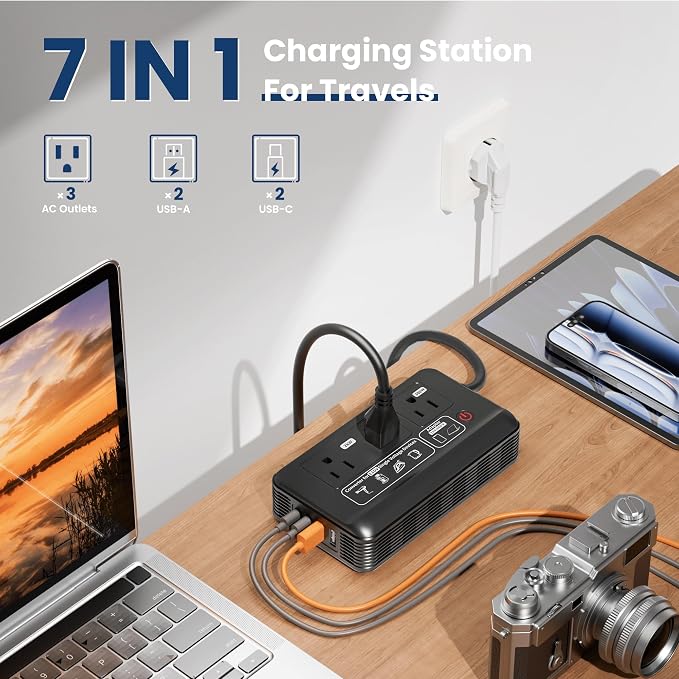 Mapambo 2000W Voltage Converter US to Europe, 7 in 1 Converter for European Travel for Hair Dryer, Kettles, Coffee Makers and etc. 220v to 110v Converter for International Travels (Matt Black)