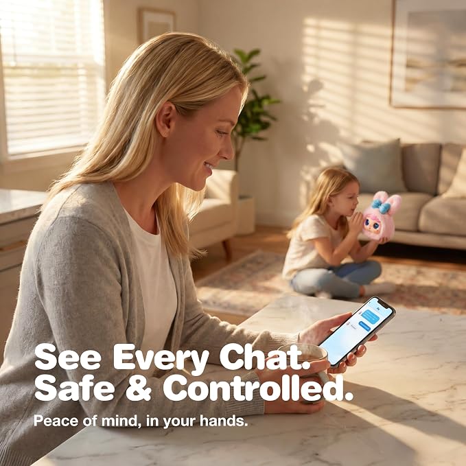 Interactive AI Smart Plush Toy - Soft Talking Companion, Emotional Eyes, Screen-Free Multilingual Learning, Bedtime Storyteller, White Noise, Parental Control App, Gift for Kids 3+, Rabbit