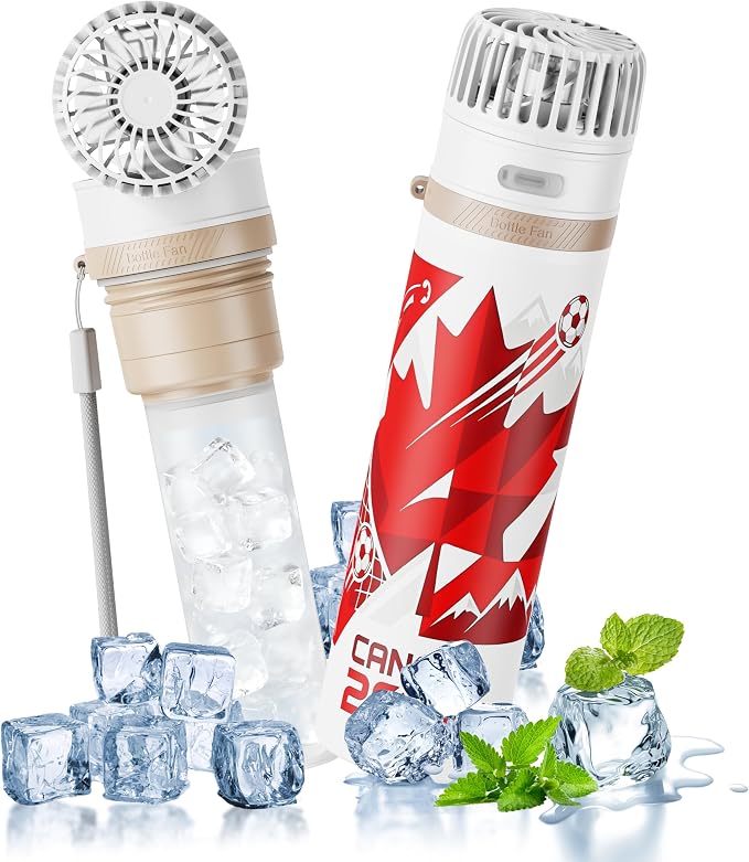 2-in-1 Handheld Fan & Ice Therapy Cup, 7000 RPM Cooling Fan with Long-Lasting Cold Retention, Personal Fan & Reusable Cold Compress for Sports Recovery & Heat Relief, Canada Theme