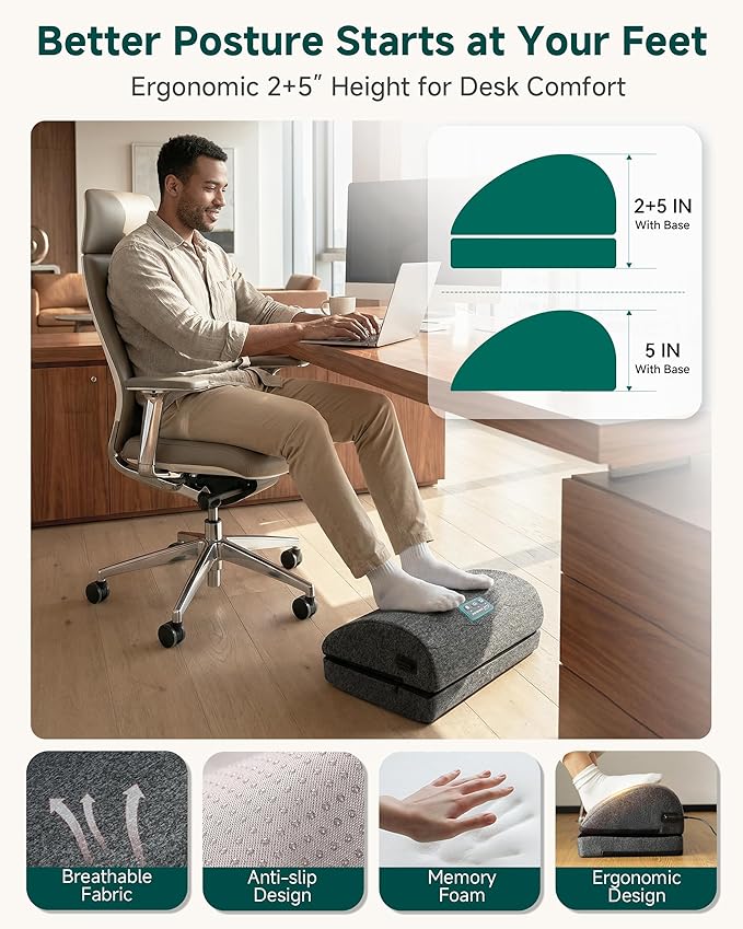 Snailax Footrest Massager with Adjustable Vibrating Heat, Ergonomic Footrest for Desk & Office, Foot Massager for Relaxation, Product for Office Workers, Fathers Day Gift for Dad