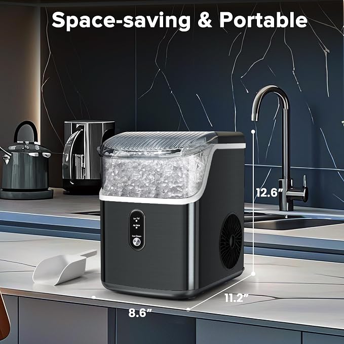 Electactic Countertop Nugget Ice Maker Pro - 34lbs/24H, Self-Cleaning Pellet Ice Machine with Soft Chewable Ice, One-Touch Operation for Home, Kitchen, Office,Party (Black)