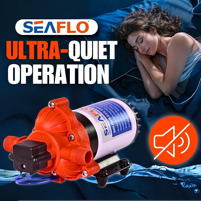 SEAFLO 33W Series 12V DC Brushless Automatic Demand Diaphragm Water Pressure Pump, 3.0 GPM, 45 PSI, Ultra Quiet Operation, Self-Priming, Overload Protection, NSF & UL Certified, 4 Year Warranty
