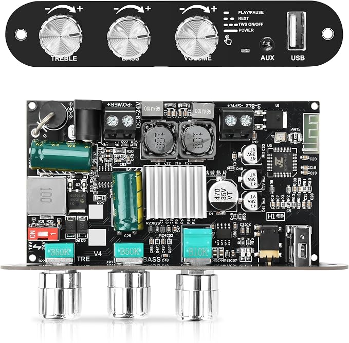 Daakro ZK-1001U Mono Bluetooth Amplifier Board with TWS, 100W Peak Power Home Audio Amplifier Board,Vehicle Amplifier Wide Voltage Input 9-24V,Supports USB/AUX/Bluetooth Input for DIY Wireless Speaker