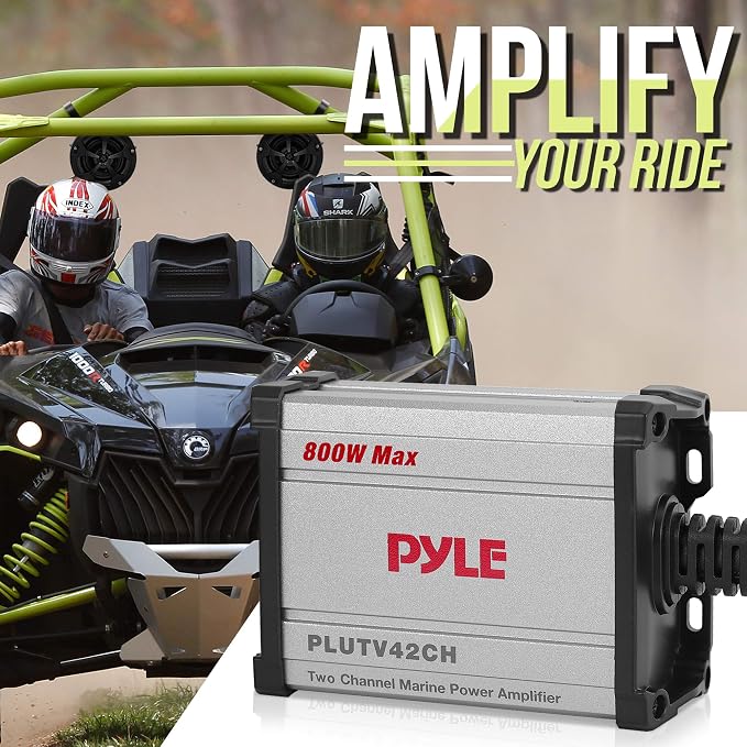 Pyle 800W Marine Speakers with Amplifier - 4" Waterproof Full Range Water Resistant Stereo Tower Speakers System with RCA, AUX, and MP3 Audio Input Cable for ATV, UTV, 4x4, Quad, Jeep, Boat