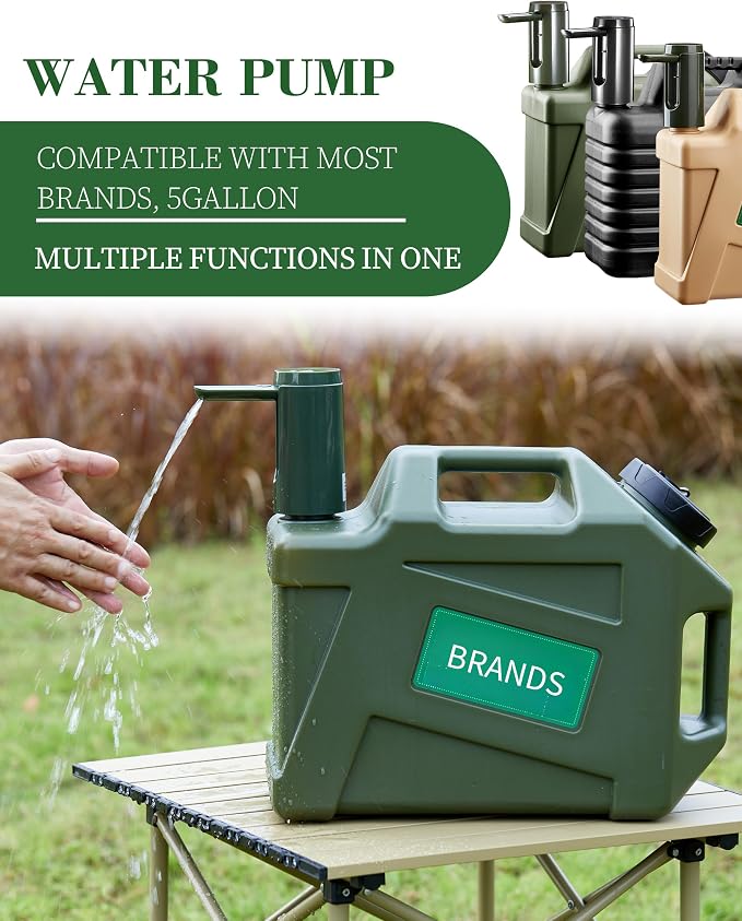 UPWOIGH Automatic Water Pump for Square Camping Water Jug, Screw-Lock Fit 1.97in (50mm) Outer Thread Only, Type-C Rechargeable Touch Dispenser, Green, Not for Standard Bottles