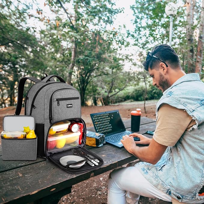 kadilong 17,3 inch Laptop Backpack with Lunchbox,Insulated Cooler Bag for Work Travel with USB Charging Port,Water Resistant Computer Bag Meal Prep Backpack for Picnic College