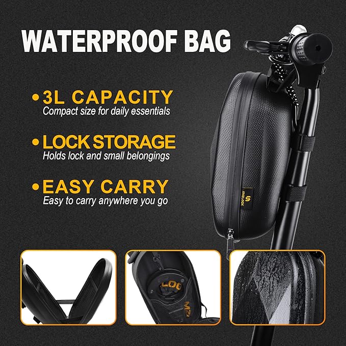 Electric Scooter Lock with Bag, 3FT / 91cm Bike Chain Lock Anti-Theft, Heavy Duty Push-to-Lock Security for E-Bike, Scooter & Bicycle