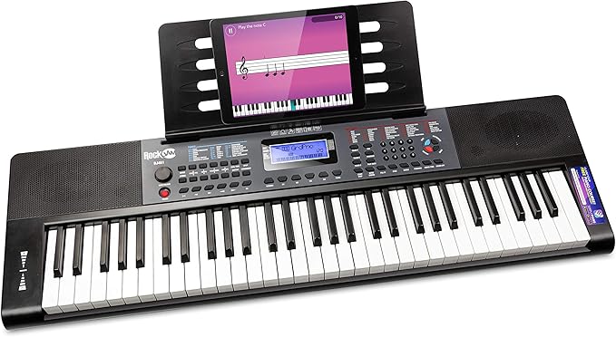 RockJam 61 Key Keyboard Piano with Pitch Bend, Power Supply, Sheet Music Stand, Piano Note Stickers & Simply Piano Lessons