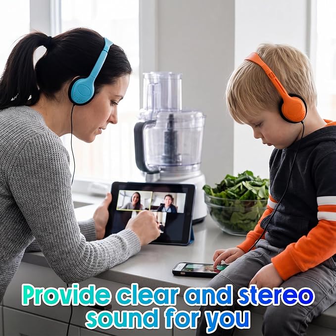 Frienda 48 Pack Classroom Headphones Bulk, Wired School Headsets for Students, Stereo Headphones with 3.5 mm Plug for Classroom, Online Learning, Library(Basic,Orange, Navy, Black, Blue)