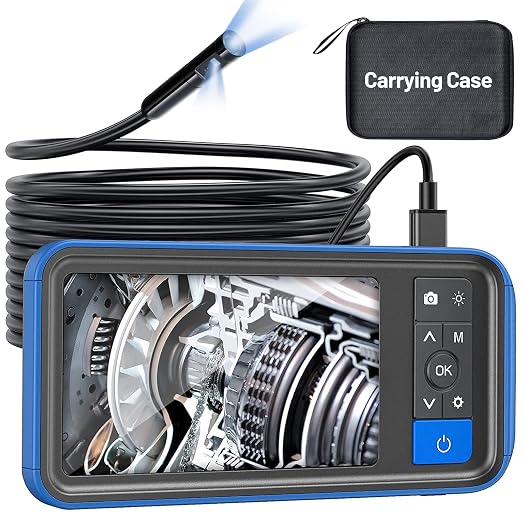 Dual Lens Endoscope Camera with Light, Teslong 4.5" HD Snake Borescope Inspection Camera, Automotive Scope Cam with Flexible Cable, Home Waterproof Fiber Optic for Sewer Drain Pipe (16.5FT)