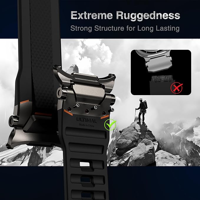ULTIMAL Watch Band for Samsung Galaxy Watch Ultra 47mm (2025/2024) Compatible with Samsung Watch Strap Bands for Men Sport Bands for Watch Rugged Premium TPU & Metal (Black+Grey)