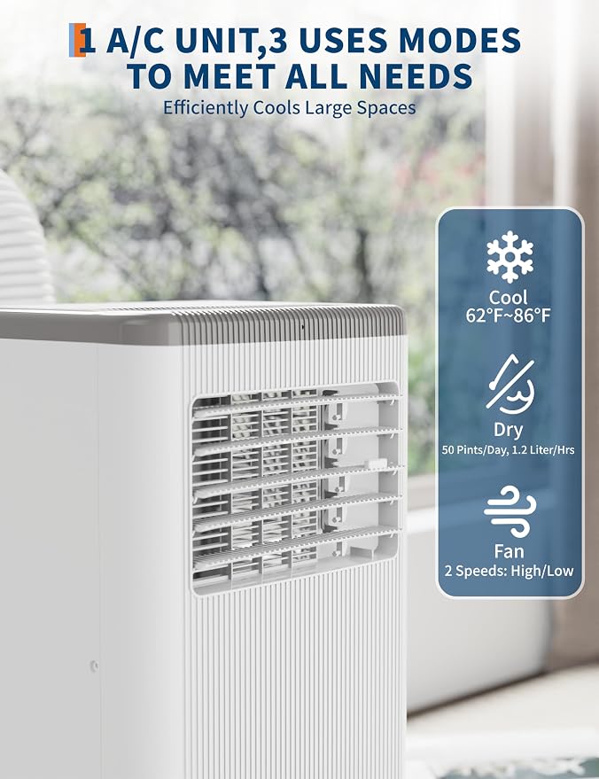GarveeTech 8000 BTUs Portable Air Conditioners, Room Air Conditioner with Remote Control, 3 in-1 Stand Up AC Cooling, Built In Dehumidifier & Fan Modes, 24H Timer & Window Kit for Home Dorms