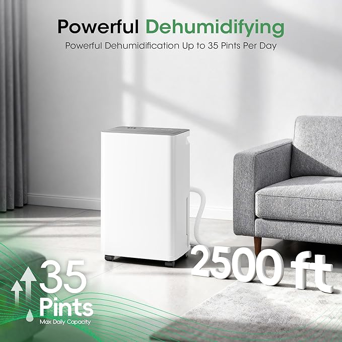 2500 sq.ft Dehumidifier for Basement, Smart APP WiFi Control,35 Pint Dehumidifiers for Home with Drain Hose, 24H Timer & Child Lock, Quiet & Eco, Ideal for Large Rooms, Bathroom, Bedroom, New Upgraded