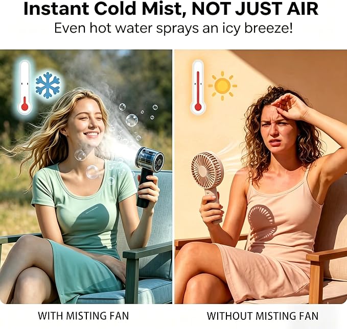 Portable Misting Fan, Handheld Rechargeable Fan with Water Mist, Personal Mini Turbo Fan with 1-100 High Speeds (20000 RPM), LED Light for Music Festival, Summer Trip Must-Haves, Black