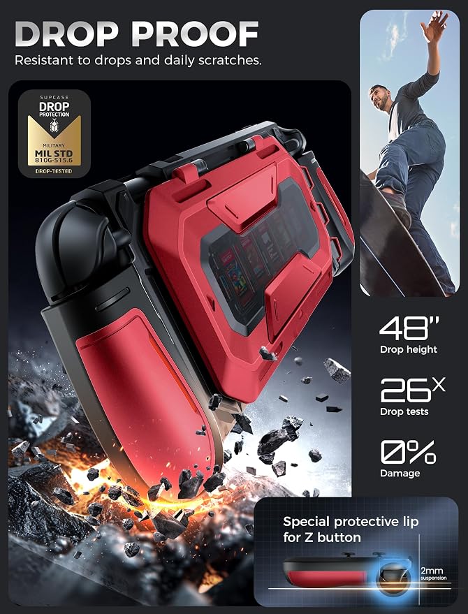 Mumba Dockable for Nintendo Switch 2 Case with Flip Stand, [Titan] Ergonomic Switch 2 Grip Protective Cover Holds 5 Game Cards & 2 TF Cards TPU Accessories and Quick-Release Joy-Con Design (Ruddy)