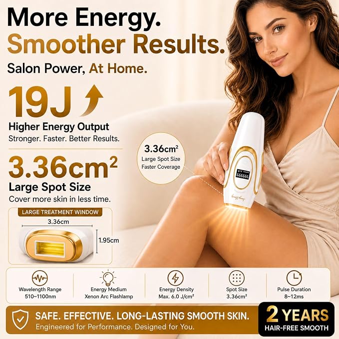 IPL Hair Removal Device for At Home Use - Permanent Hair Reduction for Women and Men with Dynamic Cooling Function and Xenon Arc Flashlamp