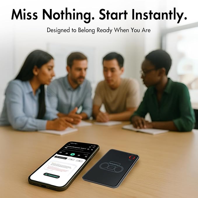 LIMU AI Voice Recorder with App Control - 13h Recording Device, 64GB AI Note Taking Device - GPT 5 Translation, Summaries & Mind Maps (125 Languages), 400 Min/Month, Audio Recorder with Transcription