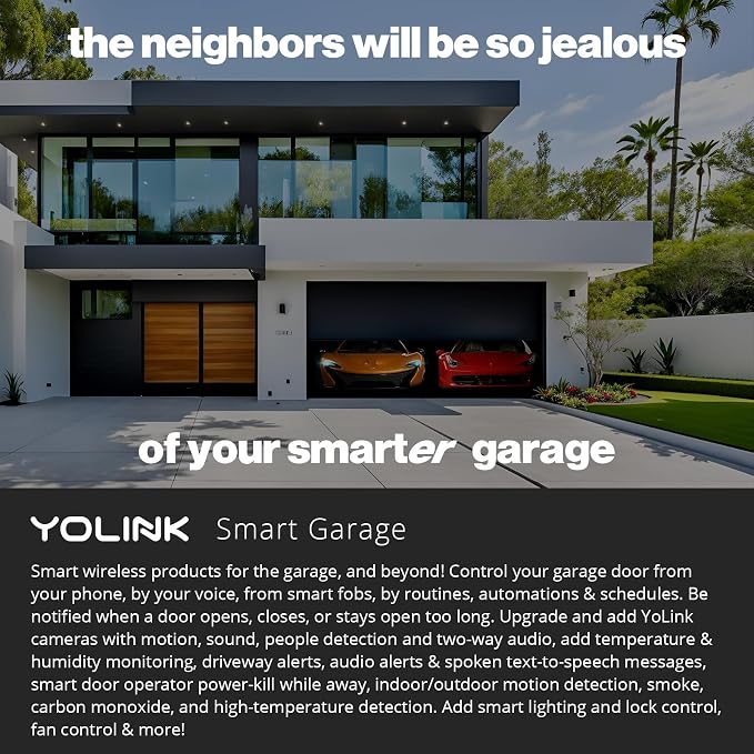 YoLink Garage Door Controller and Wireless Sensor - Remote Control Existing Garage Door Opener, 1/4 Mile World's Longest Range Garage Door Control Kit Compatible with Alexa IFTTT, YoLink Hub Required
