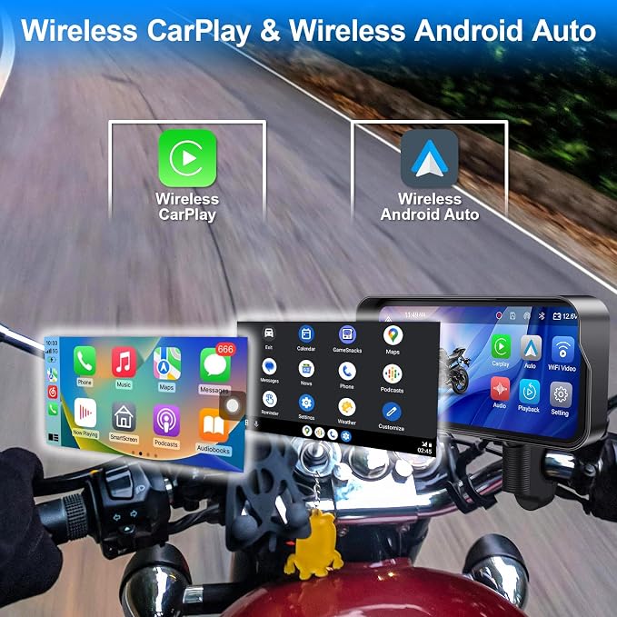 6.25" Motorcycle Carplay with GPS Navigation System, IPS Waterproof Touchscreen, Inculed SD-128GB, TPMS, HD Touch Screen Auto and Dual 1080P Camera/Dash Cam, Support iOS/Android, BT, Siri