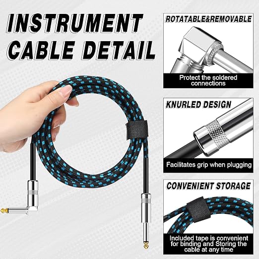 Rigibright 8 Pack 10FT Instrument Cable - Guitar, Bass, Keyboard, Microphone & Mixer Amp Cord (8, Multicolored, 10 Feet)